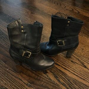 Clark’s Heeled Booties with Gold Buckle